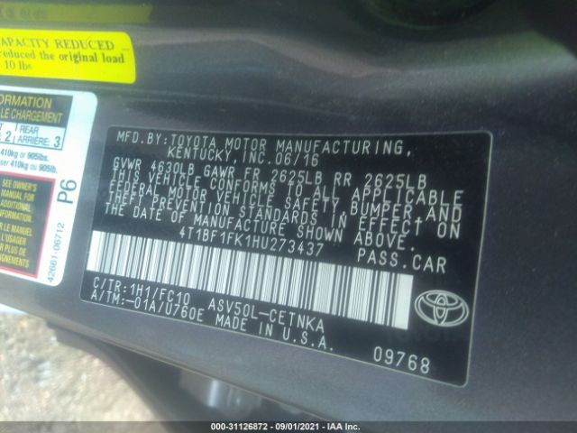 Photo 8 VIN: 4T1BF1FK1HU273437 - TOYOTA CAMRY 