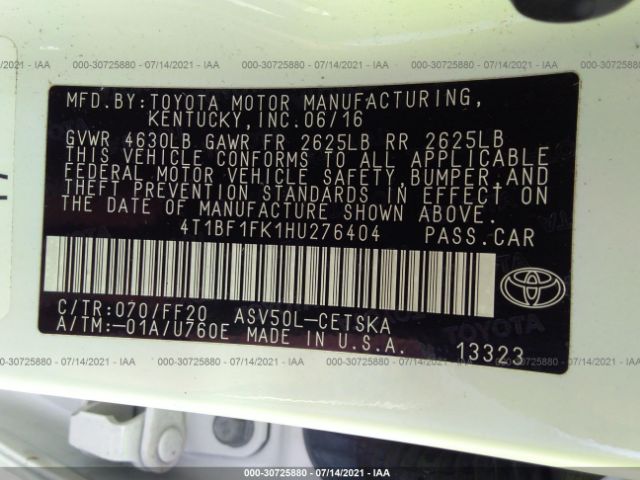 Photo 8 VIN: 4T1BF1FK1HU276404 - TOYOTA CAMRY 