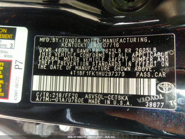 Photo 8 VIN: 4T1BF1FK1HU297379 - TOYOTA CAMRY 