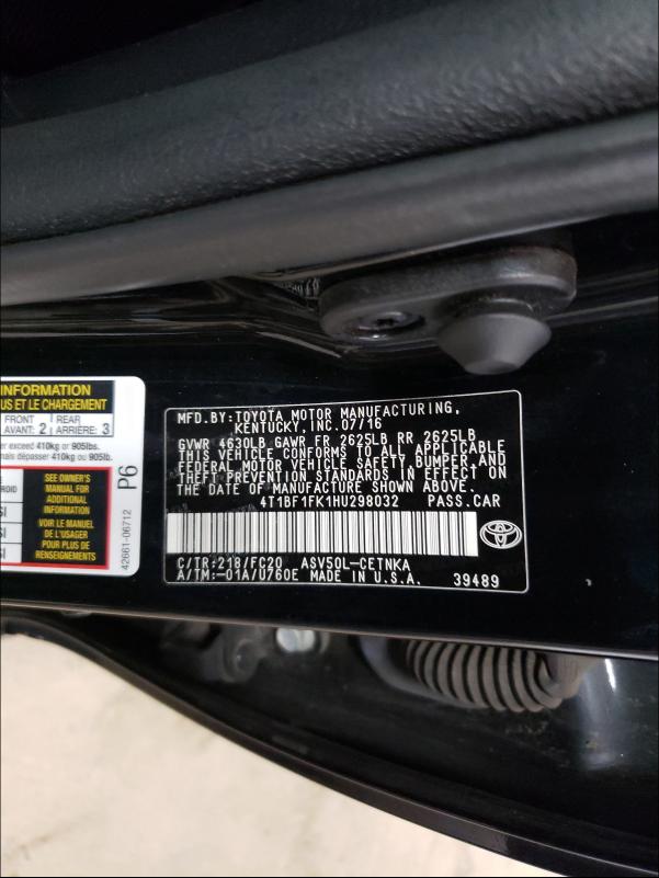 Photo 9 VIN: 4T1BF1FK1HU298032 - TOYOTA CAMRY LE 