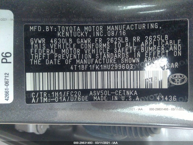 Photo 8 VIN: 4T1BF1FK1HU299603 - TOYOTA CAMRY 