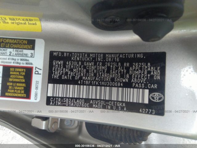 Photo 8 VIN: 4T1BF1FK1HU300684 - TOYOTA CAMRY 