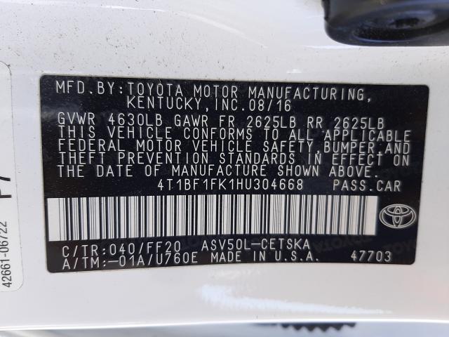 Photo 9 VIN: 4T1BF1FK1HU304668 - TOYOTA CAMRY SE 