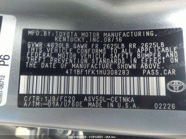 Photo 8 VIN: 4T1BF1FK1HU308283 - TOYOTA CAMRY 