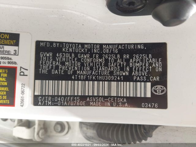 Photo 8 VIN: 4T1BF1FK1HU309241 - TOYOTA CAMRY 