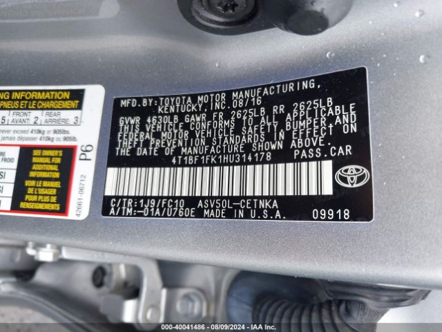 Photo 8 VIN: 4T1BF1FK1HU314178 - TOYOTA CAMRY 