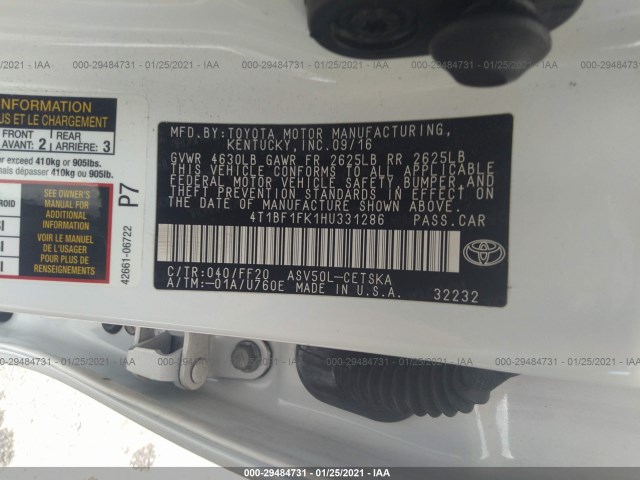 Photo 8 VIN: 4T1BF1FK1HU331286 - TOYOTA CAMRY 