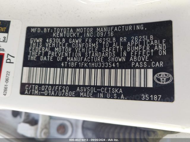 Photo 8 VIN: 4T1BF1FK1HU333541 - TOYOTA CAMRY 