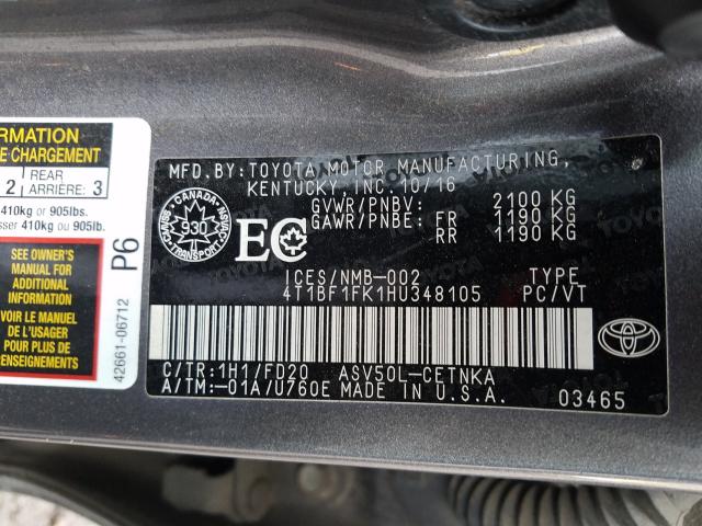 Photo 9 VIN: 4T1BF1FK1HU348105 - TOYOTA CAMRY LE 