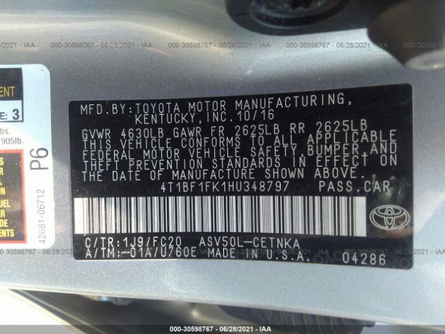 Photo 8 VIN: 4T1BF1FK1HU348797 - TOYOTA CAMRY 