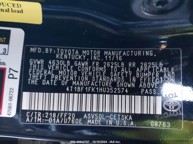 Photo 8 VIN: 4T1BF1FK1HU352574 - TOYOTA CAMRY 