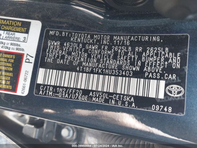 Photo 8 VIN: 4T1BF1FK1HU353403 - TOYOTA CAMRY 