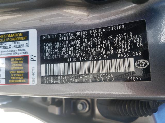 Photo 9 VIN: 4T1BF1FK1HU355197 - TOYOTA CAMRY LE 