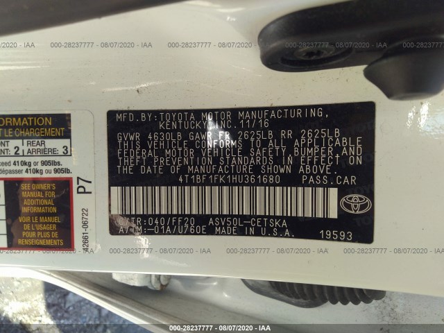 Photo 8 VIN: 4T1BF1FK1HU361680 - TOYOTA CAMRY 