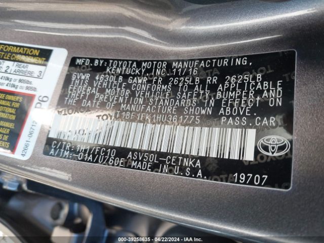 Photo 8 VIN: 4T1BF1FK1HU361775 - TOYOTA CAMRY 