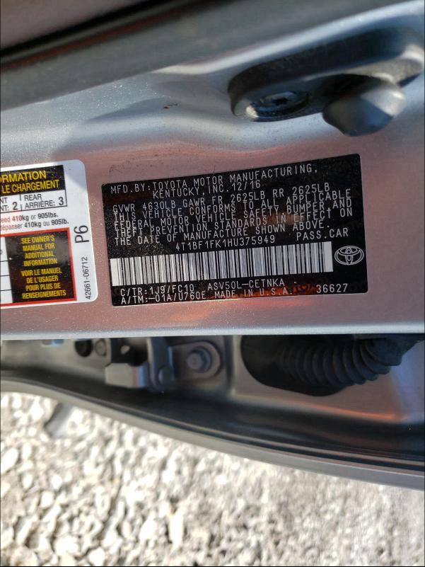 Photo 9 VIN: 4T1BF1FK1HU375949 - TOYOTA CAMRY LE 