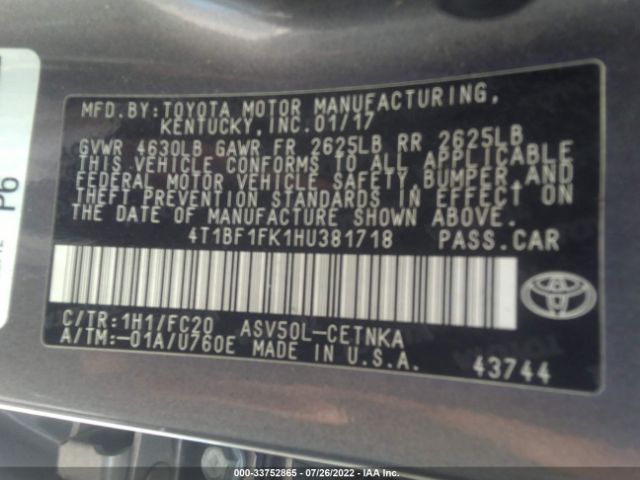 Photo 8 VIN: 4T1BF1FK1HU381718 - TOYOTA CAMRY 