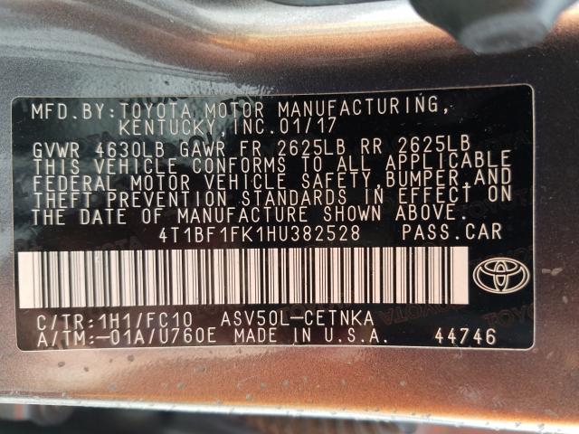 Photo 9 VIN: 4T1BF1FK1HU382528 - TOYOTA CAMRY LE 