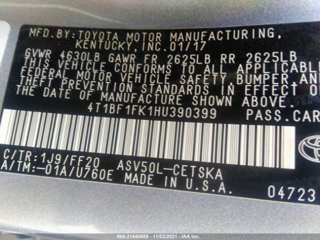 Photo 8 VIN: 4T1BF1FK1HU390399 - TOYOTA CAMRY 