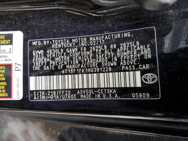 Photo 11 VIN: 4T1BF1FK1HU391228 - TOYOTA CAMRY LE 