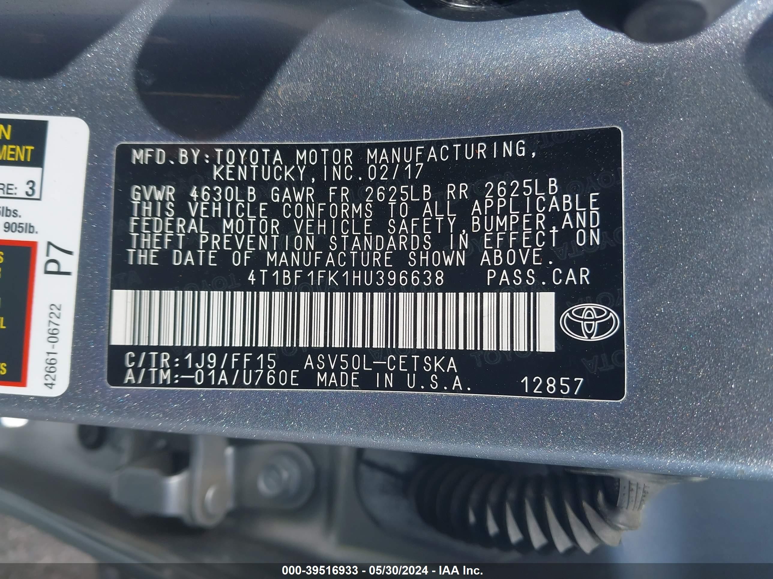 Photo 8 VIN: 4T1BF1FK1HU396638 - TOYOTA CAMRY 