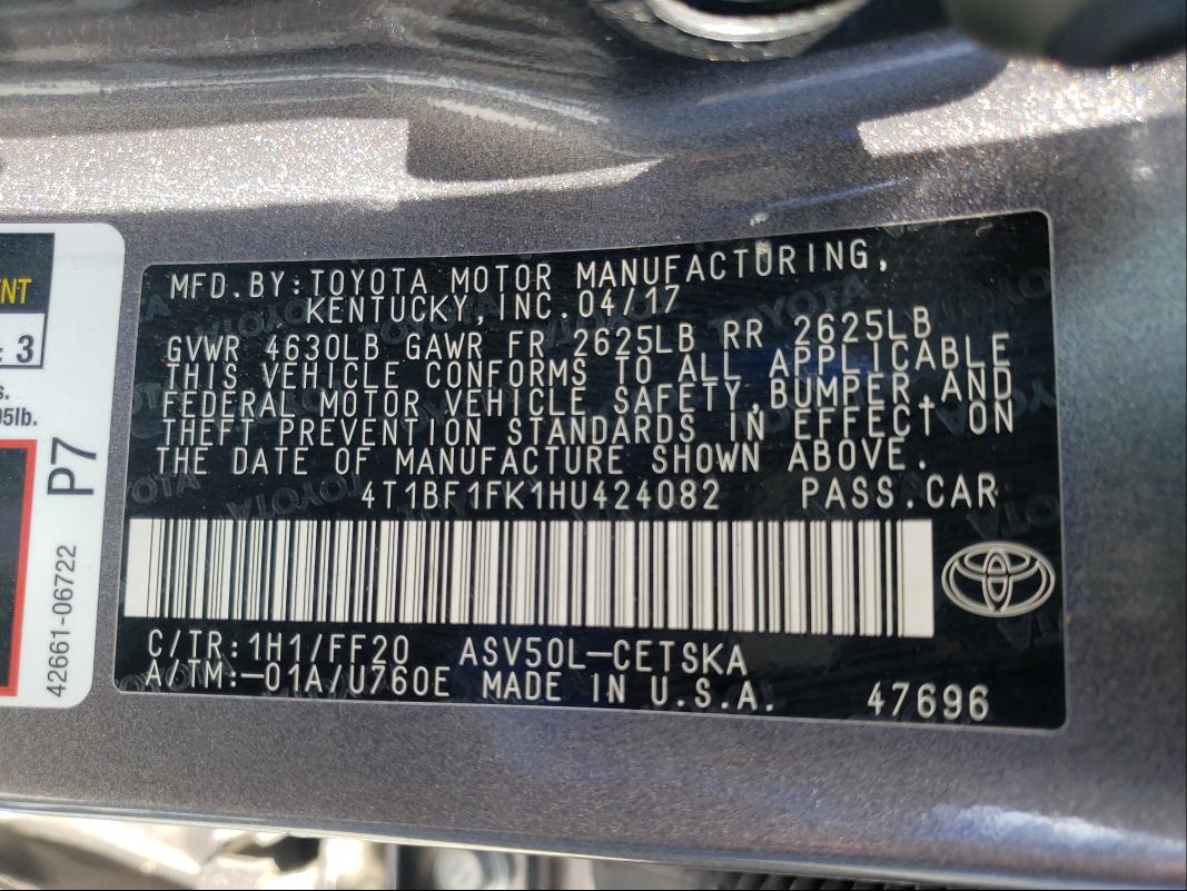 Photo 9 VIN: 4T1BF1FK1HU424082 - TOYOTA CAMRY LE 