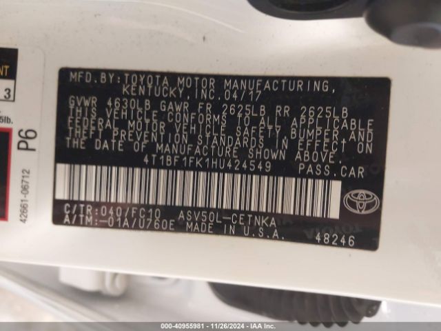 Photo 8 VIN: 4T1BF1FK1HU424549 - TOYOTA CAMRY 