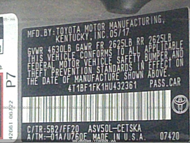 Photo 8 VIN: 4T1BF1FK1HU432361 - TOYOTA CAMRY 