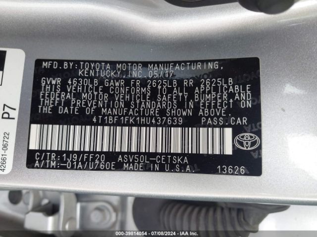 Photo 8 VIN: 4T1BF1FK1HU437639 - TOYOTA CAMRY 