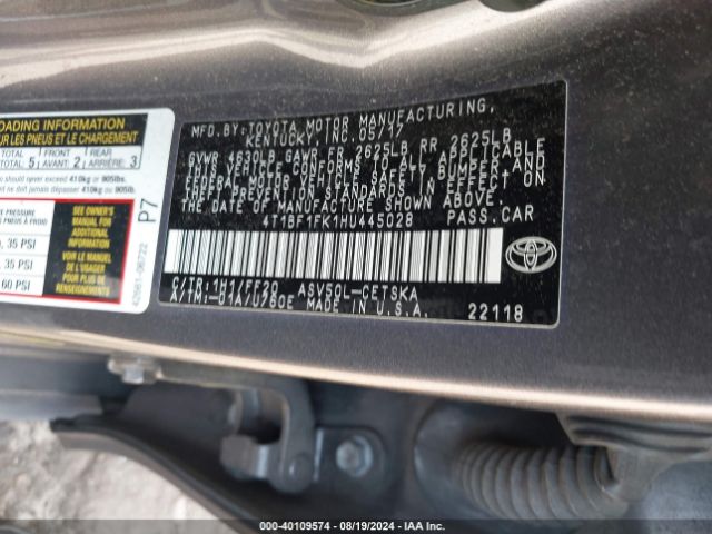 Photo 8 VIN: 4T1BF1FK1HU445028 - TOYOTA CAMRY 