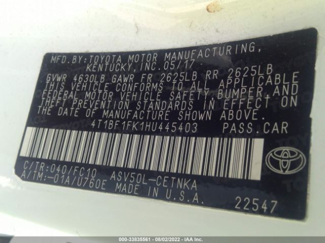 Photo 8 VIN: 4T1BF1FK1HU445403 - TOYOTA CAMRY 