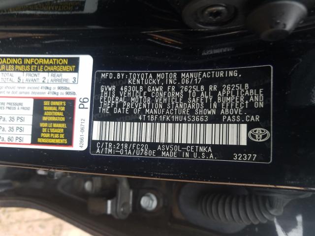 Photo 9 VIN: 4T1BF1FK1HU453663 - TOYOTA CAMRY LE 