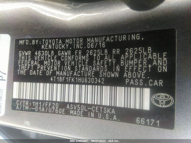 Photo 8 VIN: 4T1BF1FK1HU630342 - TOYOTA CAMRY 