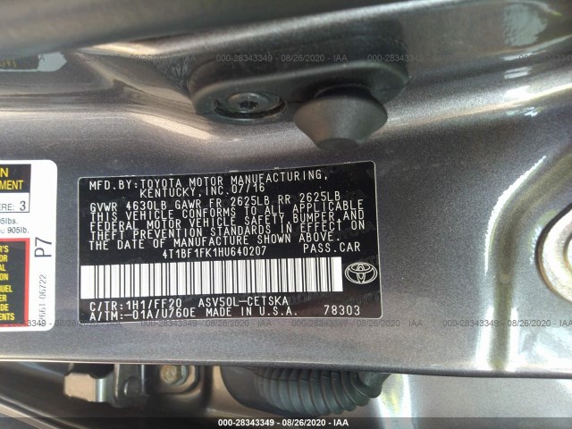 Photo 8 VIN: 4T1BF1FK1HU640207 - TOYOTA CAMRY 