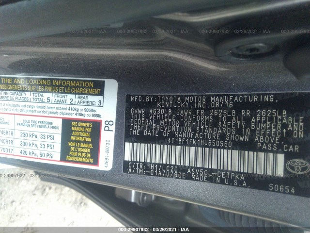 Photo 8 VIN: 4T1BF1FK1HU650560 - TOYOTA CAMRY 