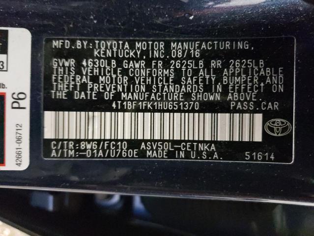 Photo 11 VIN: 4T1BF1FK1HU651370 - TOYOTA CAMRY LE 