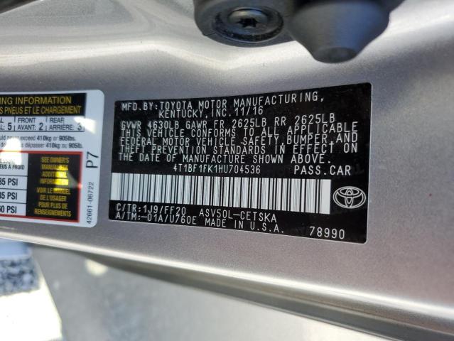 Photo 12 VIN: 4T1BF1FK1HU704536 - TOYOTA CAMRY LE 