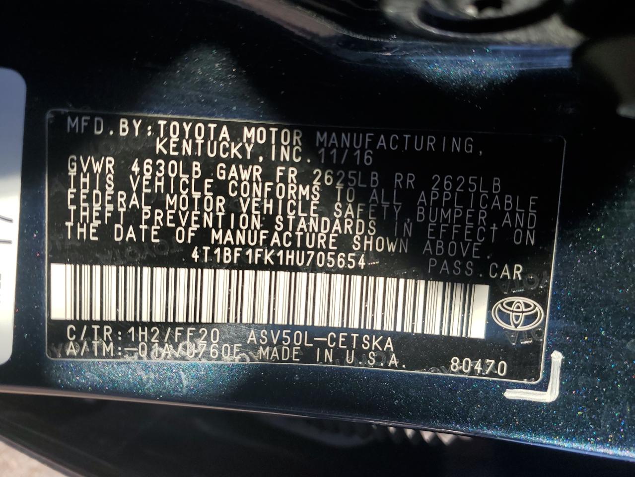 Photo 11 VIN: 4T1BF1FK1HU705654 - TOYOTA CAMRY 