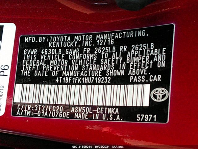 Photo 8 VIN: 4T1BF1FK1HU719232 - TOYOTA CAMRY 