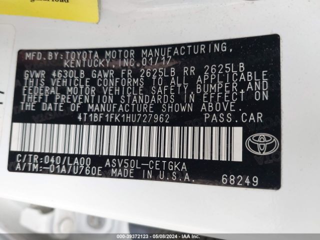 Photo 8 VIN: 4T1BF1FK1HU727962 - TOYOTA CAMRY 