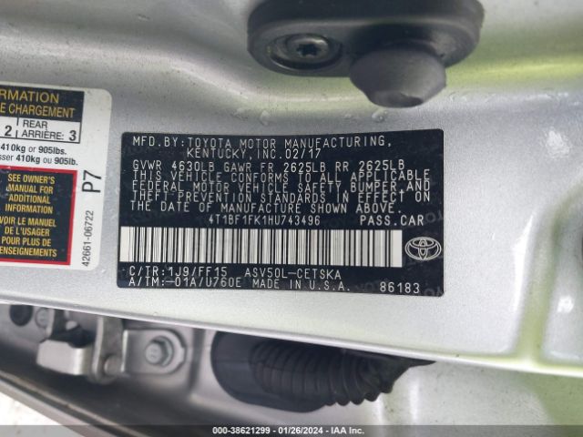 Photo 8 VIN: 4T1BF1FK1HU743496 - TOYOTA CAMRY 