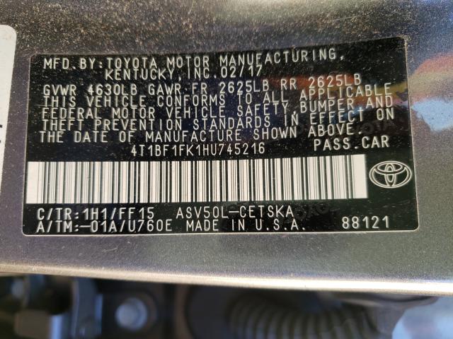 Photo 9 VIN: 4T1BF1FK1HU745216 - TOYOTA CAMRY LE 