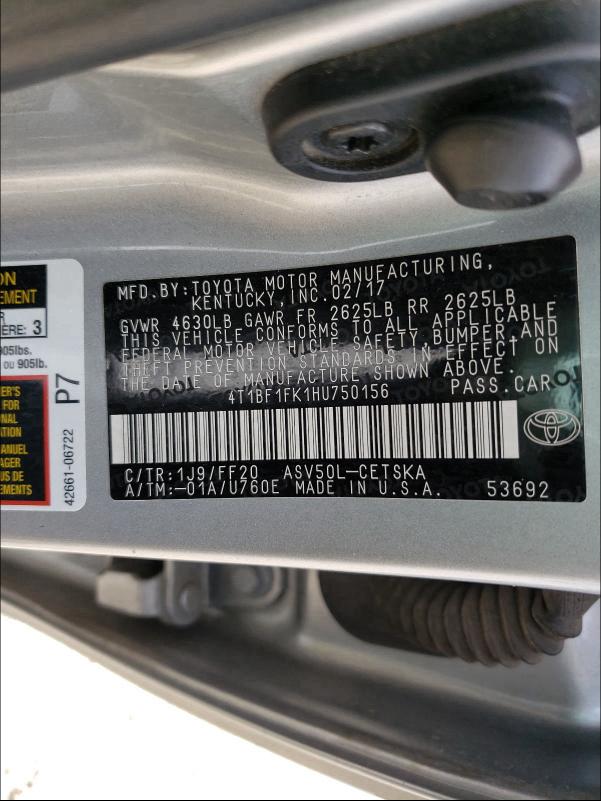 Photo 9 VIN: 4T1BF1FK1HU750156 - TOYOTA CAMRY LE 