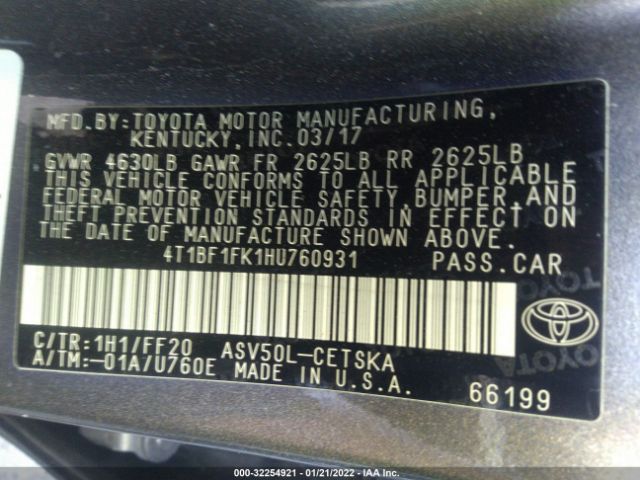 Photo 8 VIN: 4T1BF1FK1HU760931 - TOYOTA CAMRY 