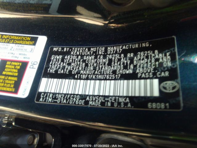 Photo 8 VIN: 4T1BF1FK1HU762517 - TOYOTA CAMRY 