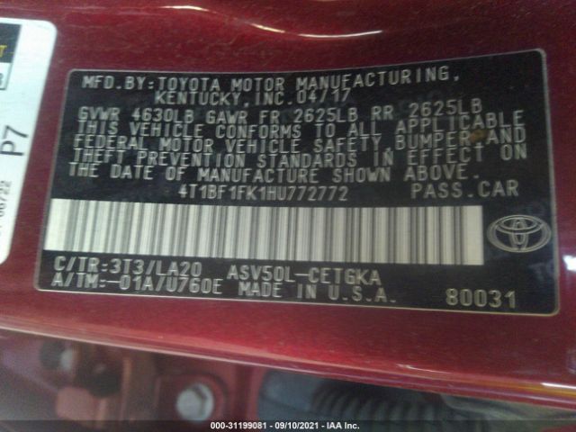 Photo 8 VIN: 4T1BF1FK1HU772772 - TOYOTA CAMRY 