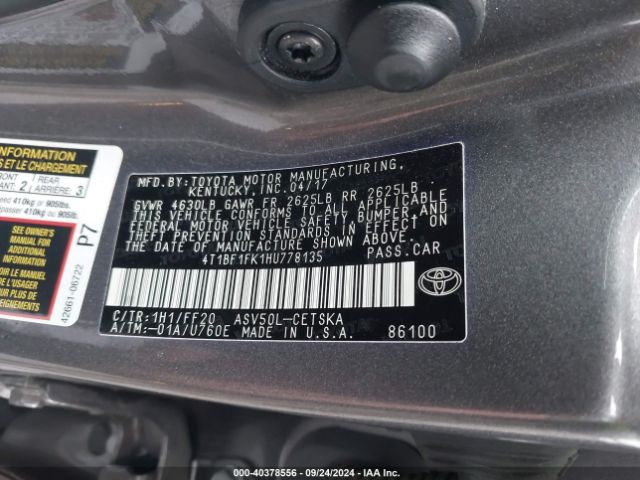 Photo 8 VIN: 4T1BF1FK1HU778135 - TOYOTA CAMRY 