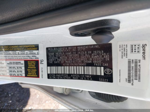 Photo 8 VIN: 4T1BF1FK1HU786493 - TOYOTA CAMRY 