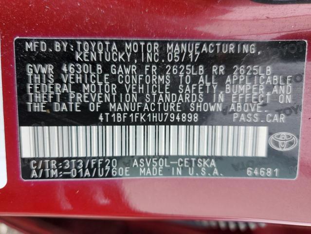 Photo 11 VIN: 4T1BF1FK1HU794898 - TOYOTA CAMRY LE 