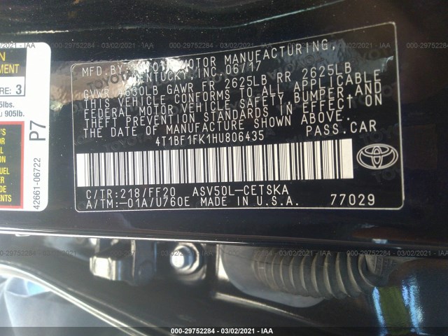 Photo 8 VIN: 4T1BF1FK1HU806435 - TOYOTA CAMRY 